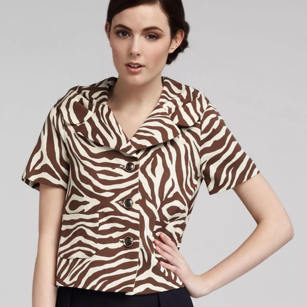 🦓 🆕 Kate Spade New York Safari Rose Jacket animal print zebra sz 6